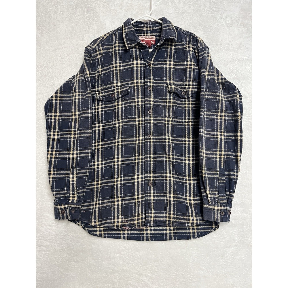 Caribou Creek Flannel Shirt Mens XLT Blue Plaid Cotton‎ Button Front Tall